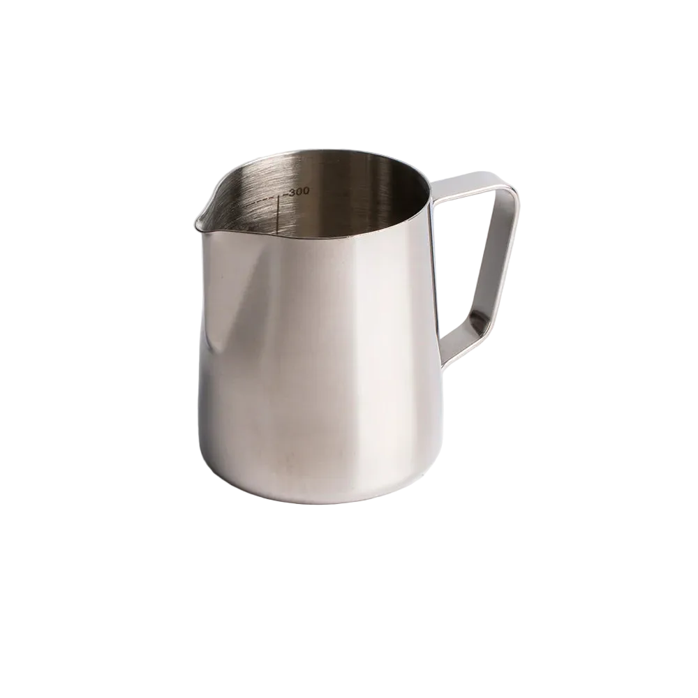 350ml Stainless steel milk pitcher on a clear backgroundl