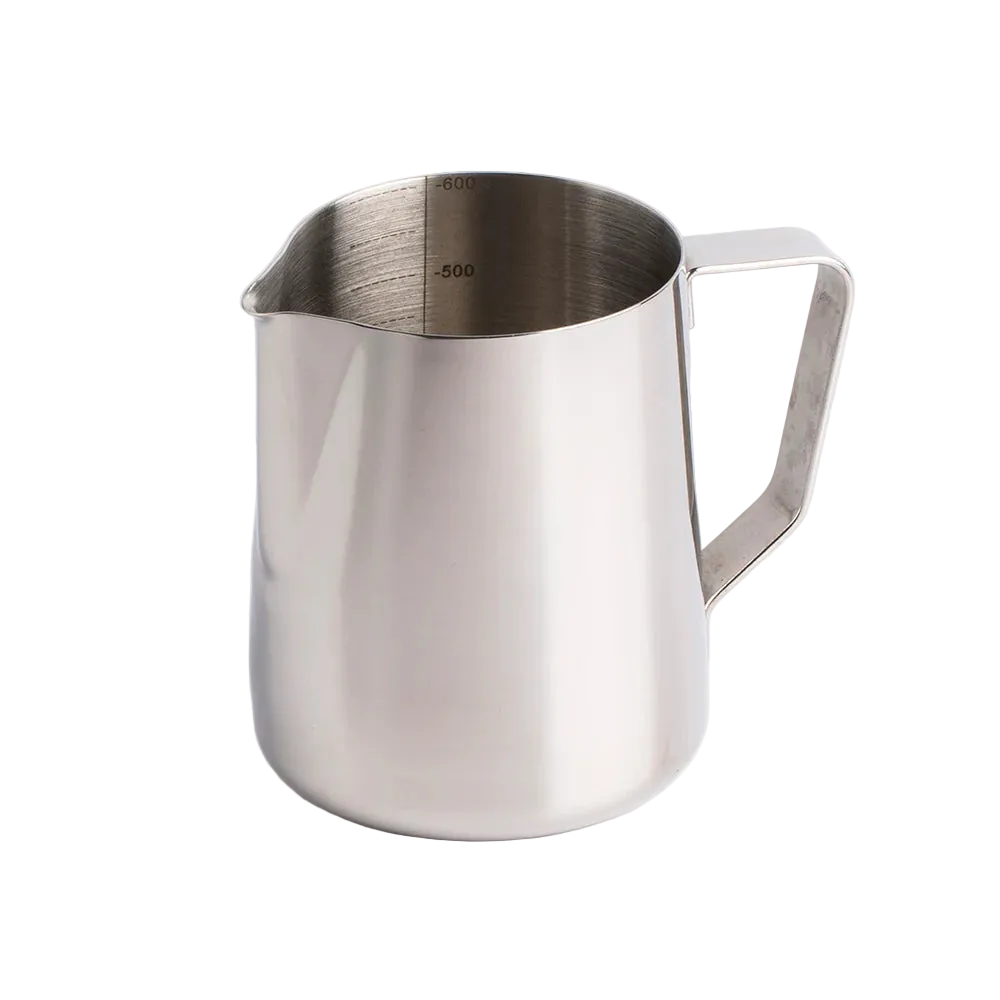 600ml Stainless steel milk pitcher on a clear background