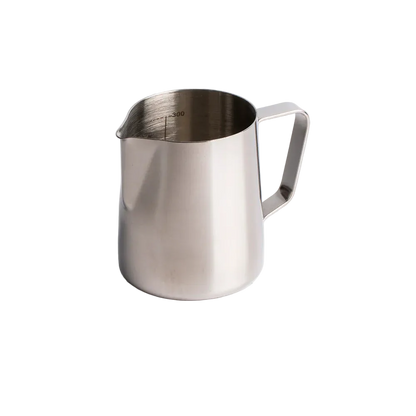 350ml Stainless steel milk pitcher on a clear backgroundl